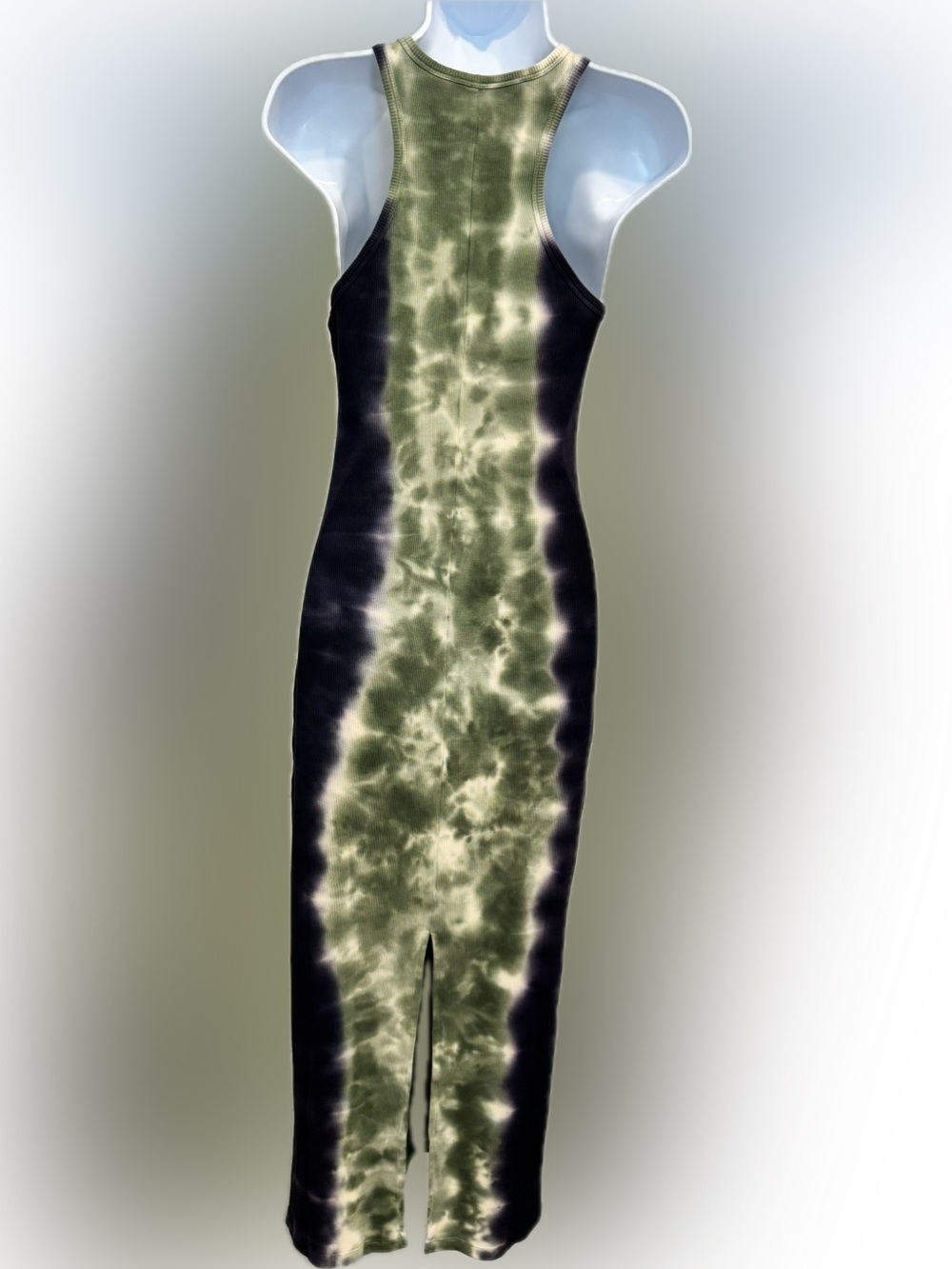 Young fabulous & broke, Sleeveless Tie-Dye Maxi Dress in Olive Green and Blue - Picture 4 of 7